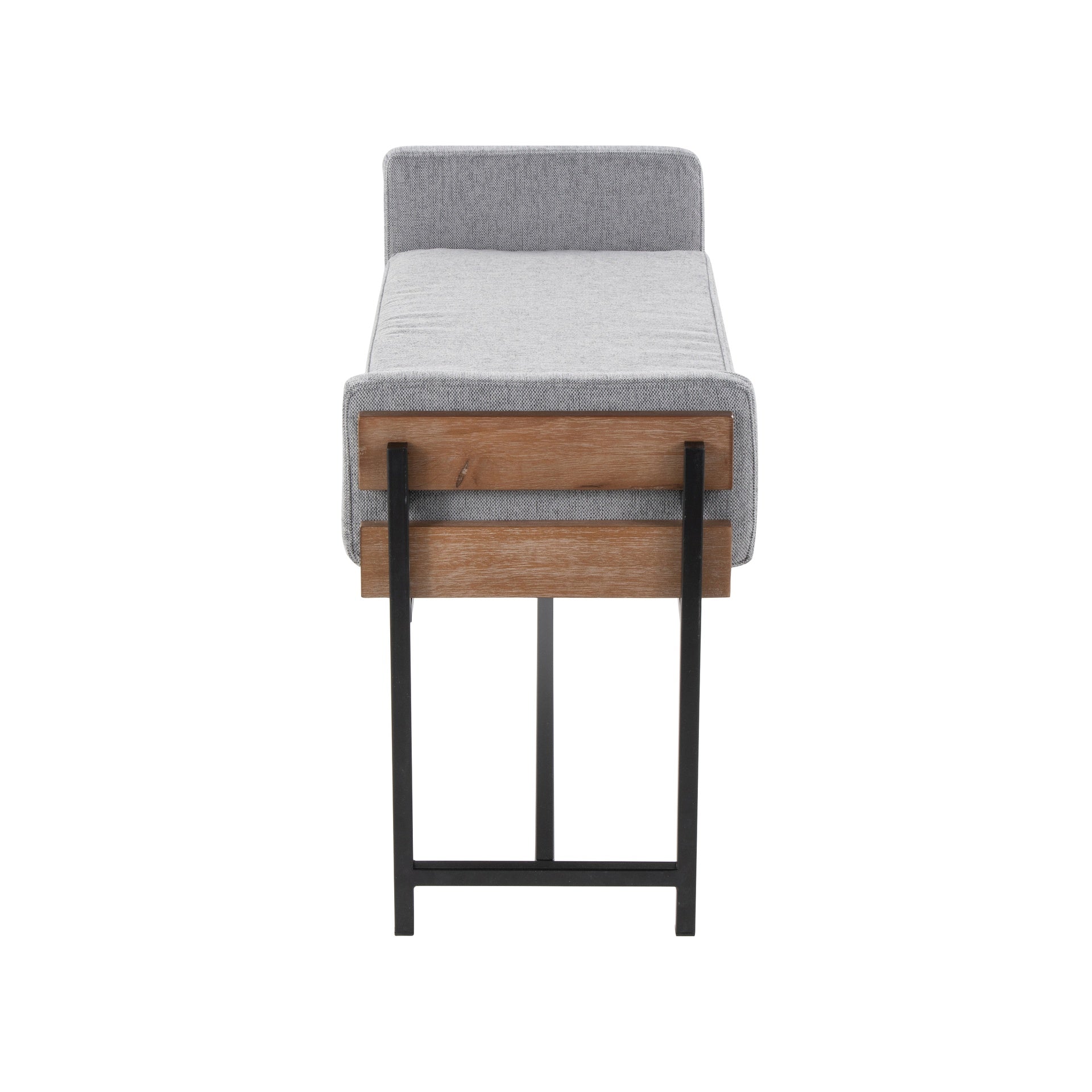 Kari 18" Farmhouse Bench with Black Metal, Brown Wood and Light Grey Fabric by LumiSource