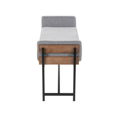 Kari 18" Farmhouse Bench with Black Metal, Brown Wood and Light Grey Fabric by LumiSource