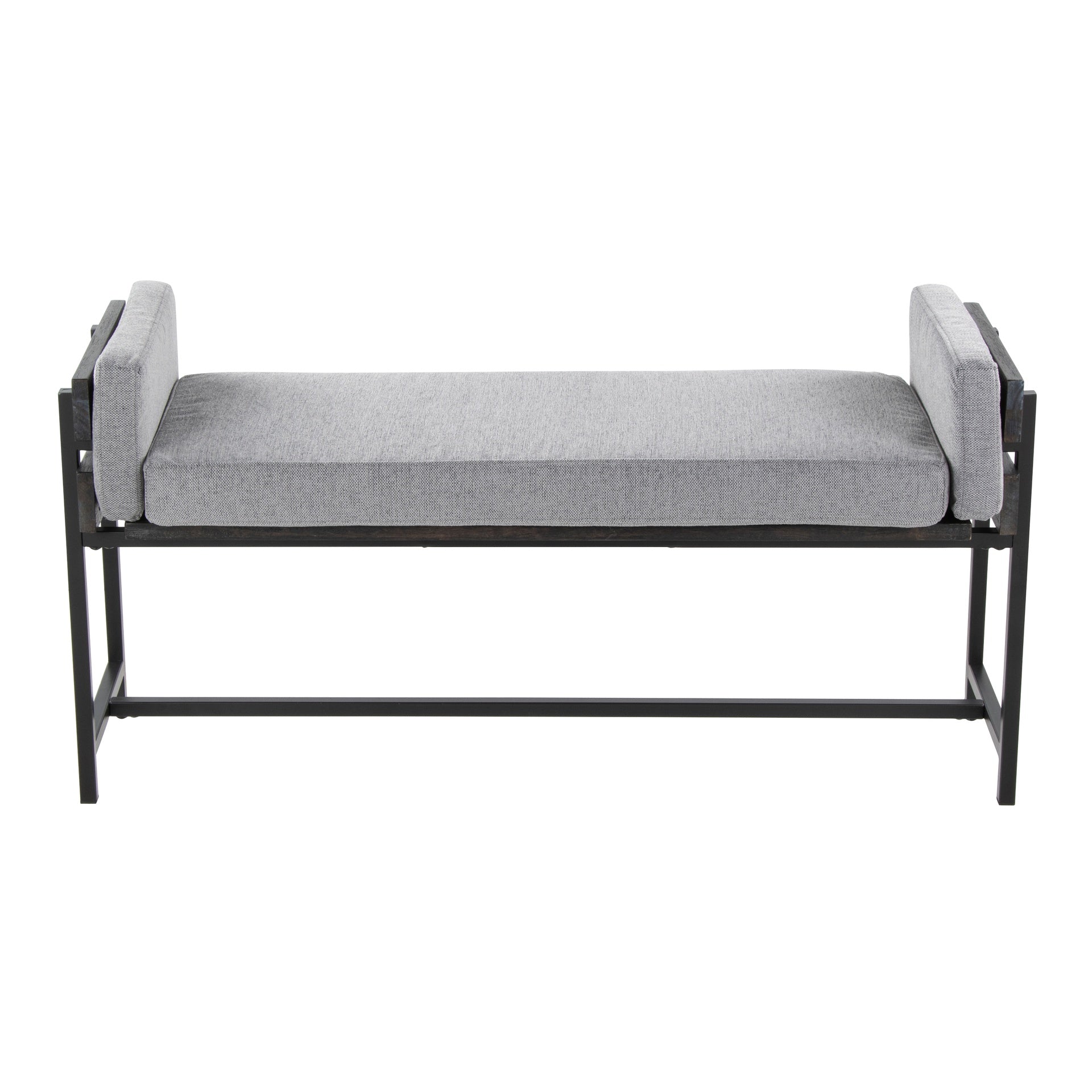 Kari 18" Farmhouse Bench with Black Metal, Grey Wood and Light Grey Fabric by LumiSource