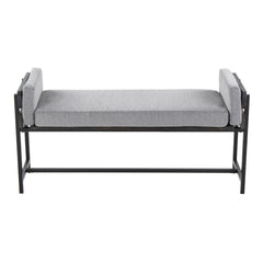 Kari 18" Farmhouse Bench with Black Metal, Grey Wood and Light Grey Fabric by LumiSource