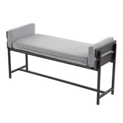 Kari 18" Farmhouse Bench with Black Metal, Grey Wood and Light Grey Fabric by LumiSource