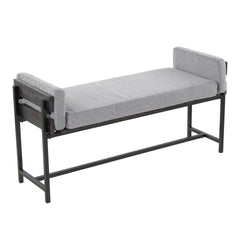 Kari 18" Farmhouse Bench with Black Metal, Grey Wood and Light Grey Fabric by LumiSource