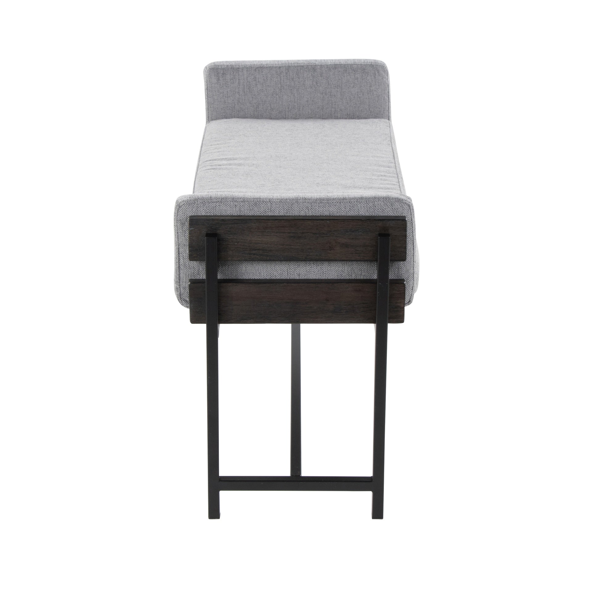 Kari 18" Farmhouse Bench with Black Metal, Grey Wood and Light Grey Fabric by LumiSource