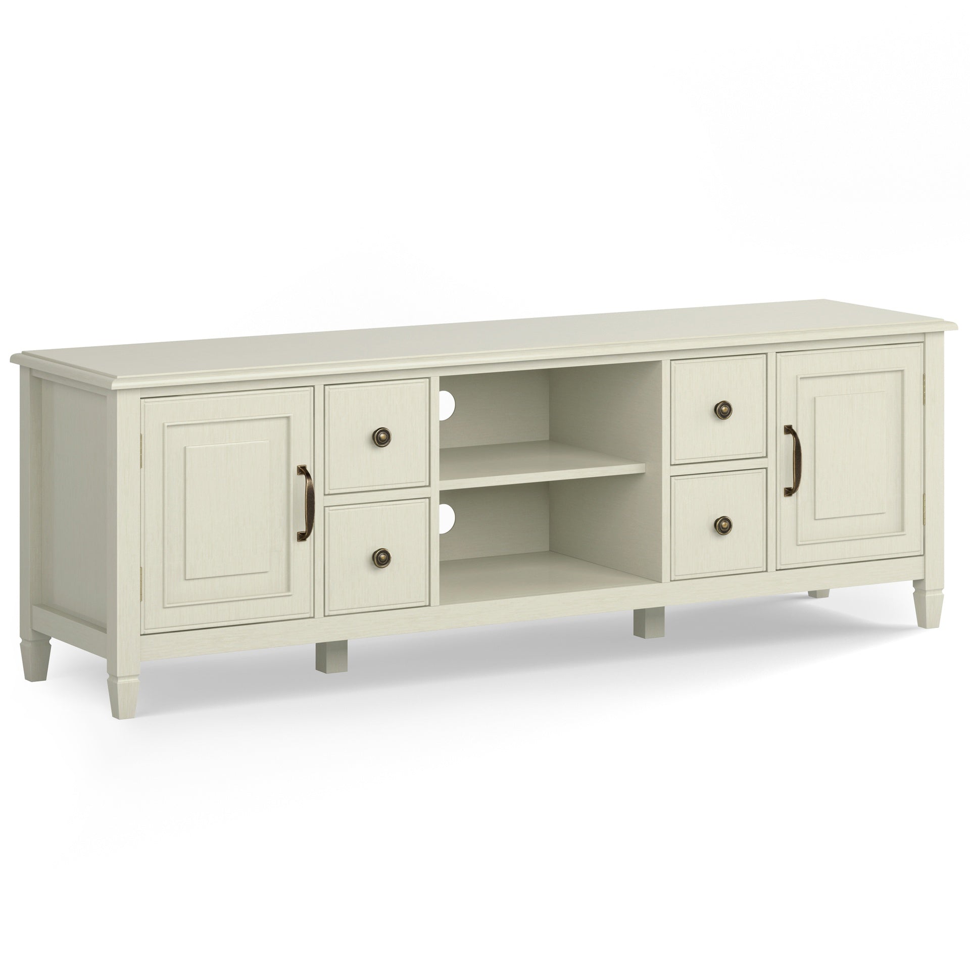 Connaught 72 inch Wide Solid Wood TV Stand in Antique White For TVs up to 80 inches
