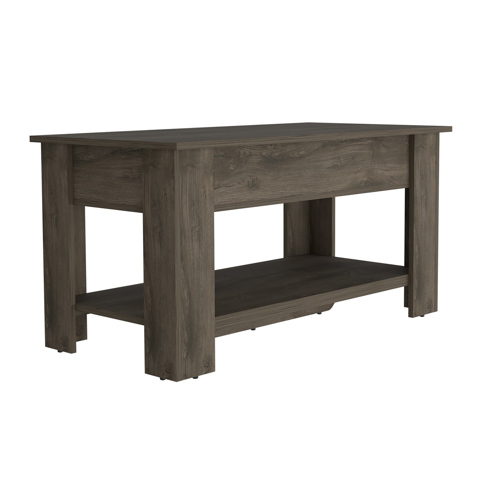 Austin Storage Table, One Extendable Table Shelf, Four Legs, Lower Shelf -Dark Brown