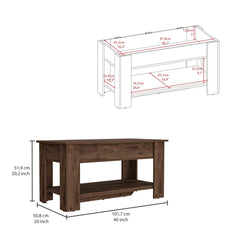Austin Storage Table, One Extendable Table Shelf, Four Legs, Lower Shelf -Dark Brown