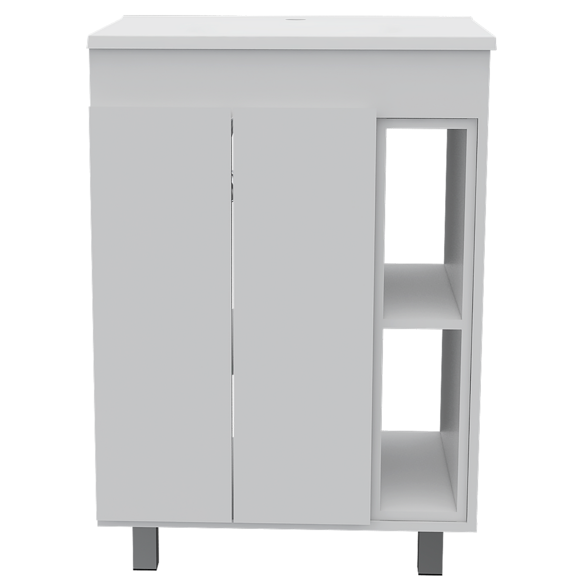 24" Meka Vanity, Two External Shelves, Double Door Cabinet -White