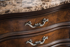 Traditional Style 1pc Nightstand Sintered Stone Top USB Port Gold Carved Details English Dovetail Drawers Dark Cherry And Oak Finish Bedroom Furniture