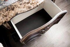 Traditional Style 1pc Nightstand Sintered Stone Top USB Port Gold Carved Details English Dovetail Drawers Dark Cherry And Oak Finish Bedroom Furniture