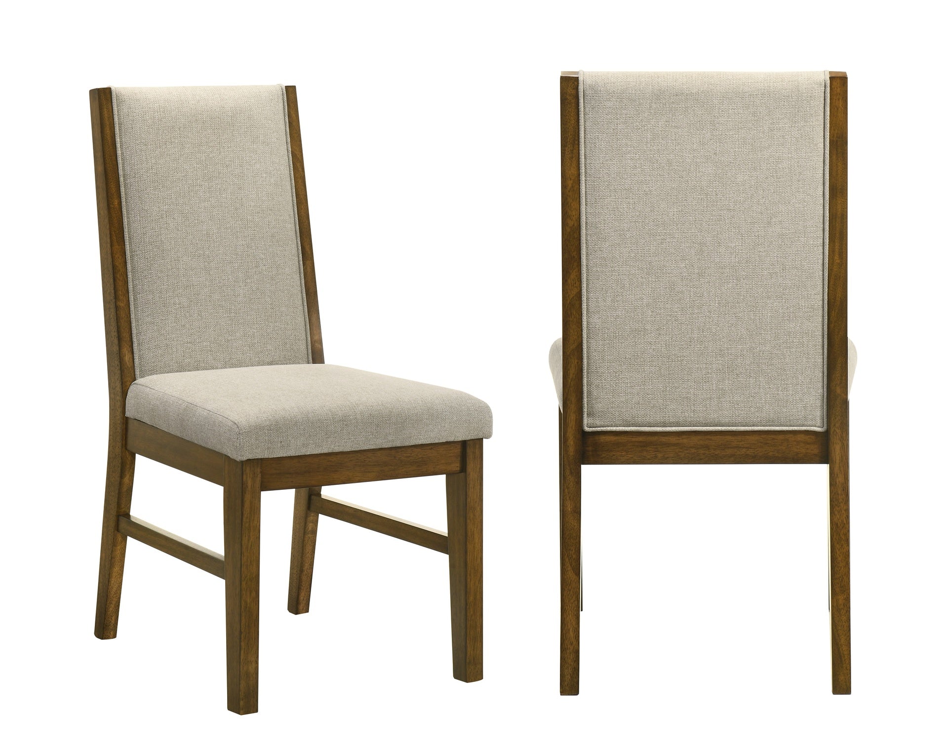 7pc Rectangular Dining Table Handcrafted Feel Solid Wood Tailored Chairs Tufted Upholstered Soft Neutral Fabric Wooden Dining Room Furniture