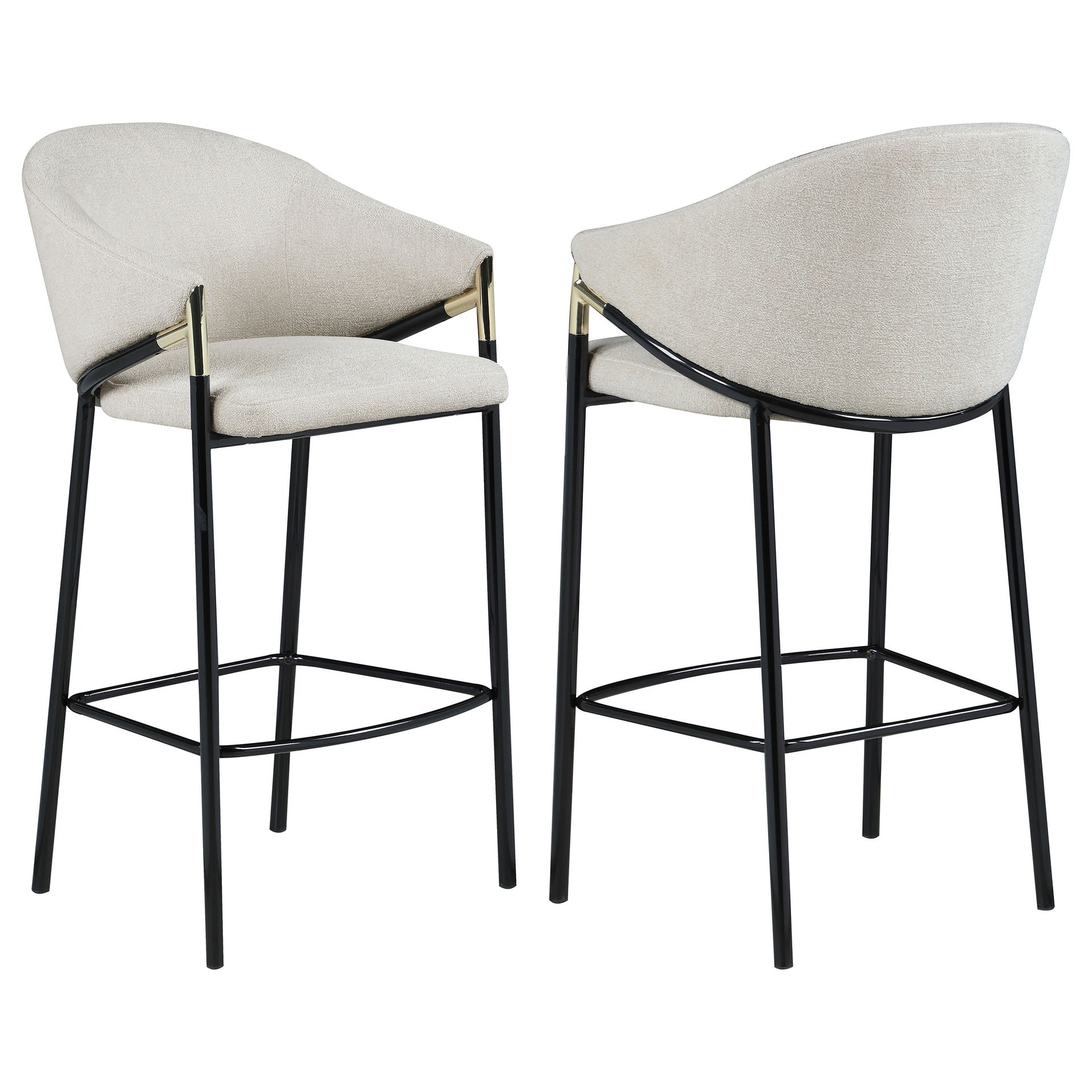 Beige and Glossy Black Sloped Arm Bar Stools (Set of 2)