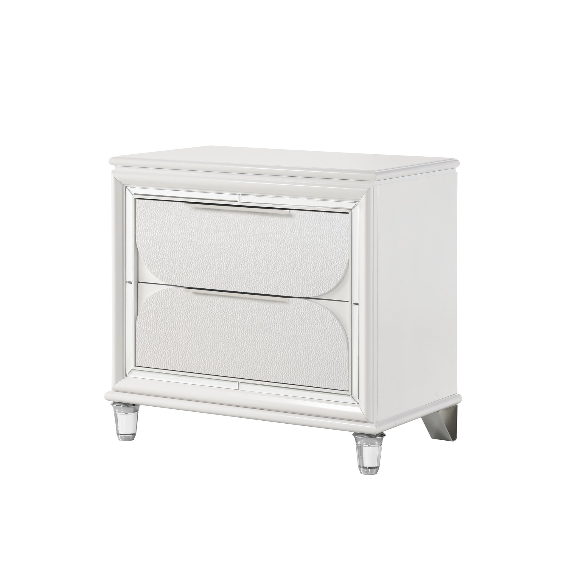 Pearl White 2-Drawer Nightstand with Acrylic Crystal Legs
