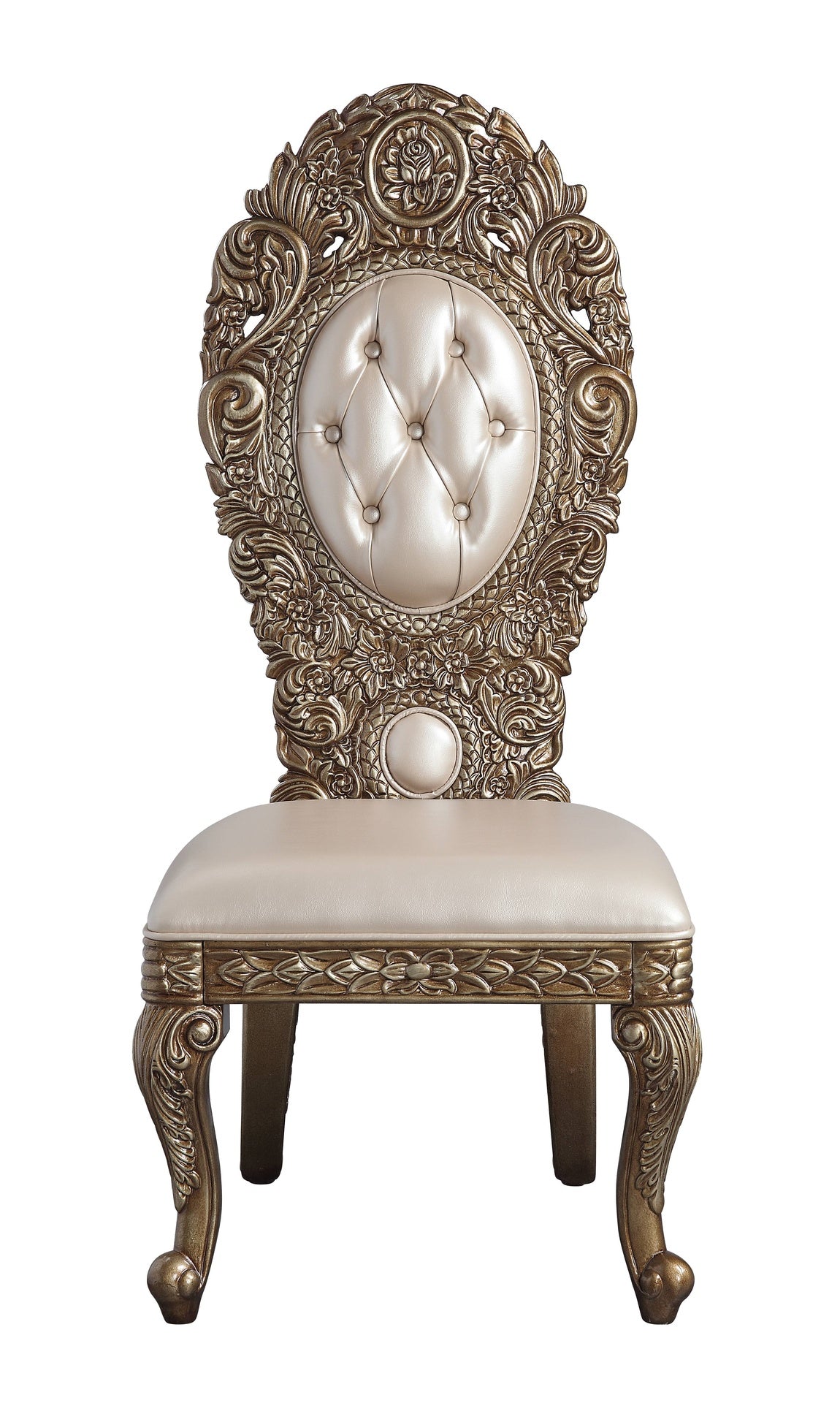 Ivory and Gold Side Chair with Tufted Back (Set of 2)