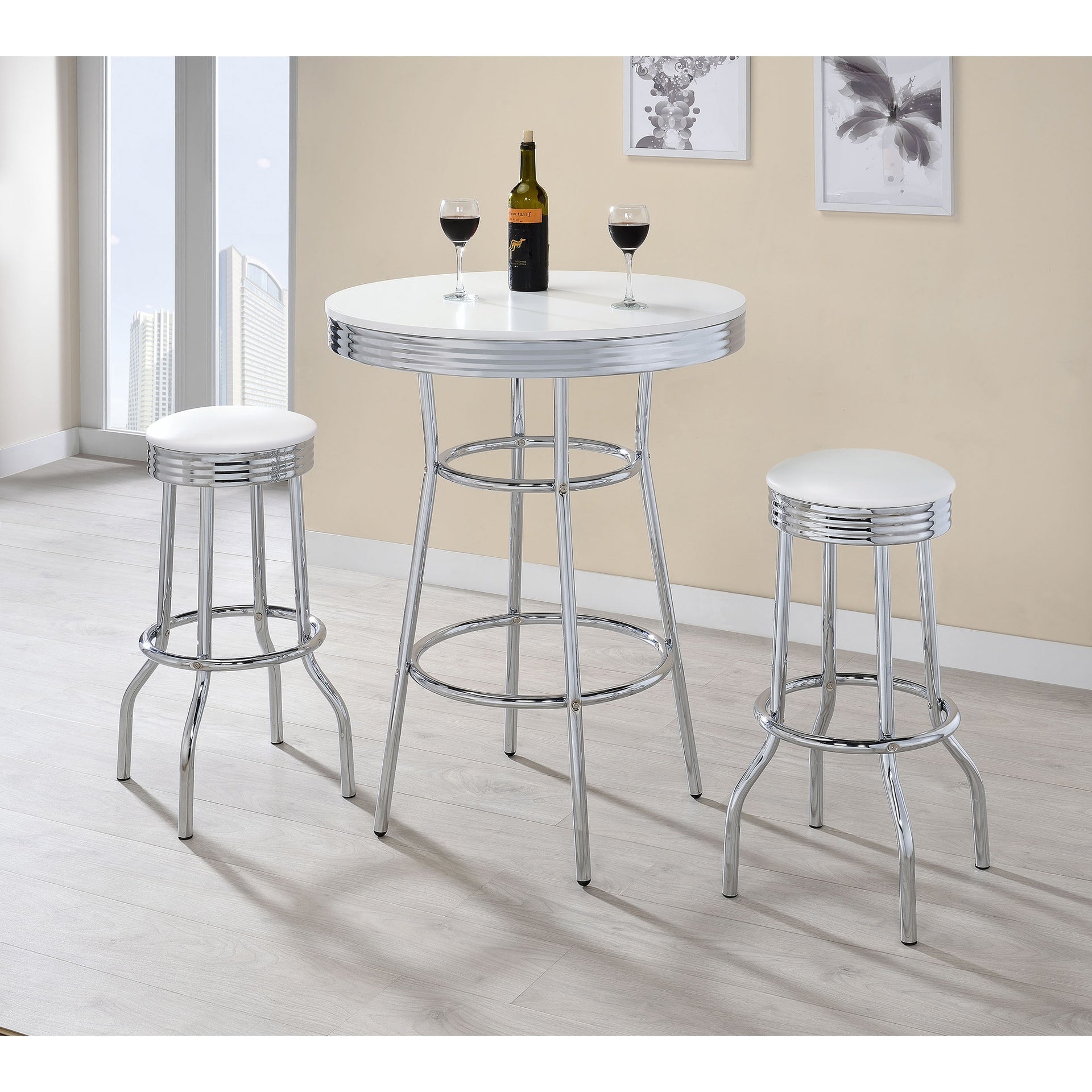 Midge White 3-piece Round 1950s Bistro Pub Bar Table Set