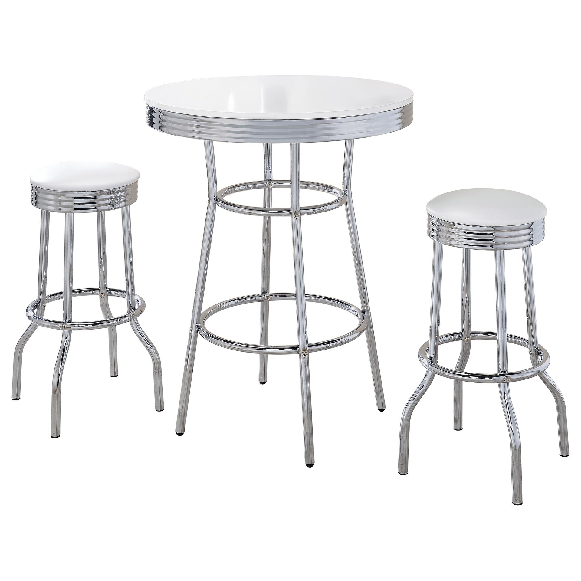 Midge White 3-piece Round 1950s Bistro Pub Bar Table Set