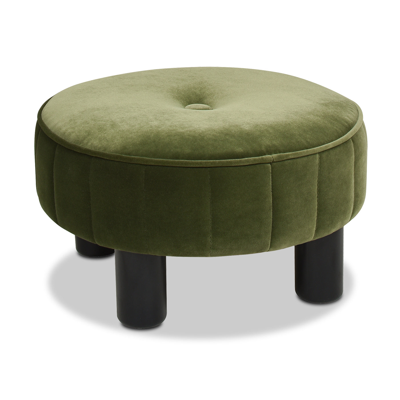 Riley 16" Round Footstool Ottoman, Olive Green Performance Velvet