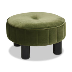 Riley 16" Round Footstool Ottoman, Olive Green Performance Velvet