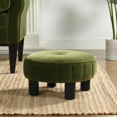 Riley 16" Round Footstool Ottoman, Olive Green Performance Velvet