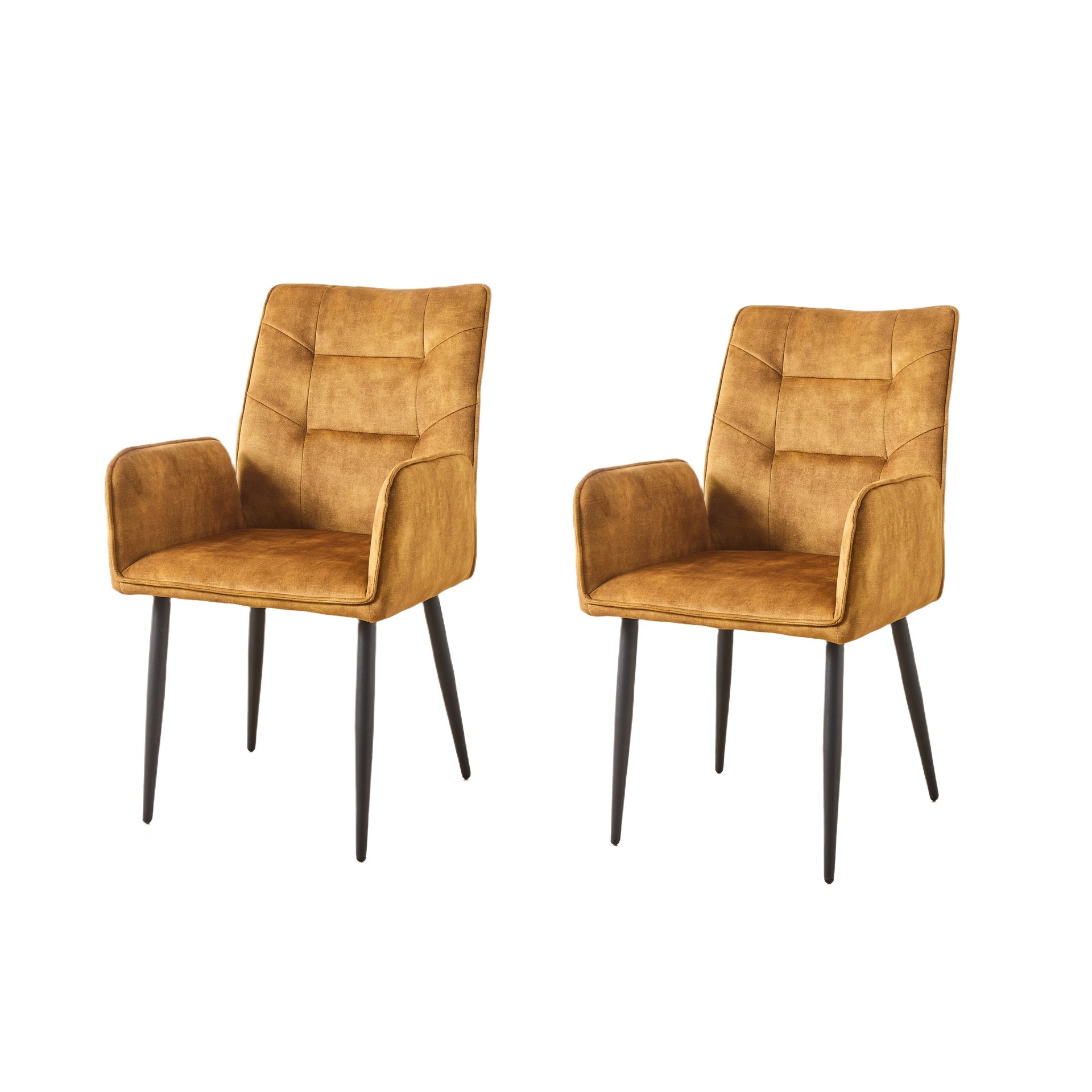 Modern Velvet Dining Chairs 2-Piece Set - Soft Cushioned Seats with Iron Frames in Mustard Yellow