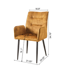Modern Velvet Dining Chairs 2-Piece Set - Soft Cushioned Seats with Iron Frames in Mustard Yellow