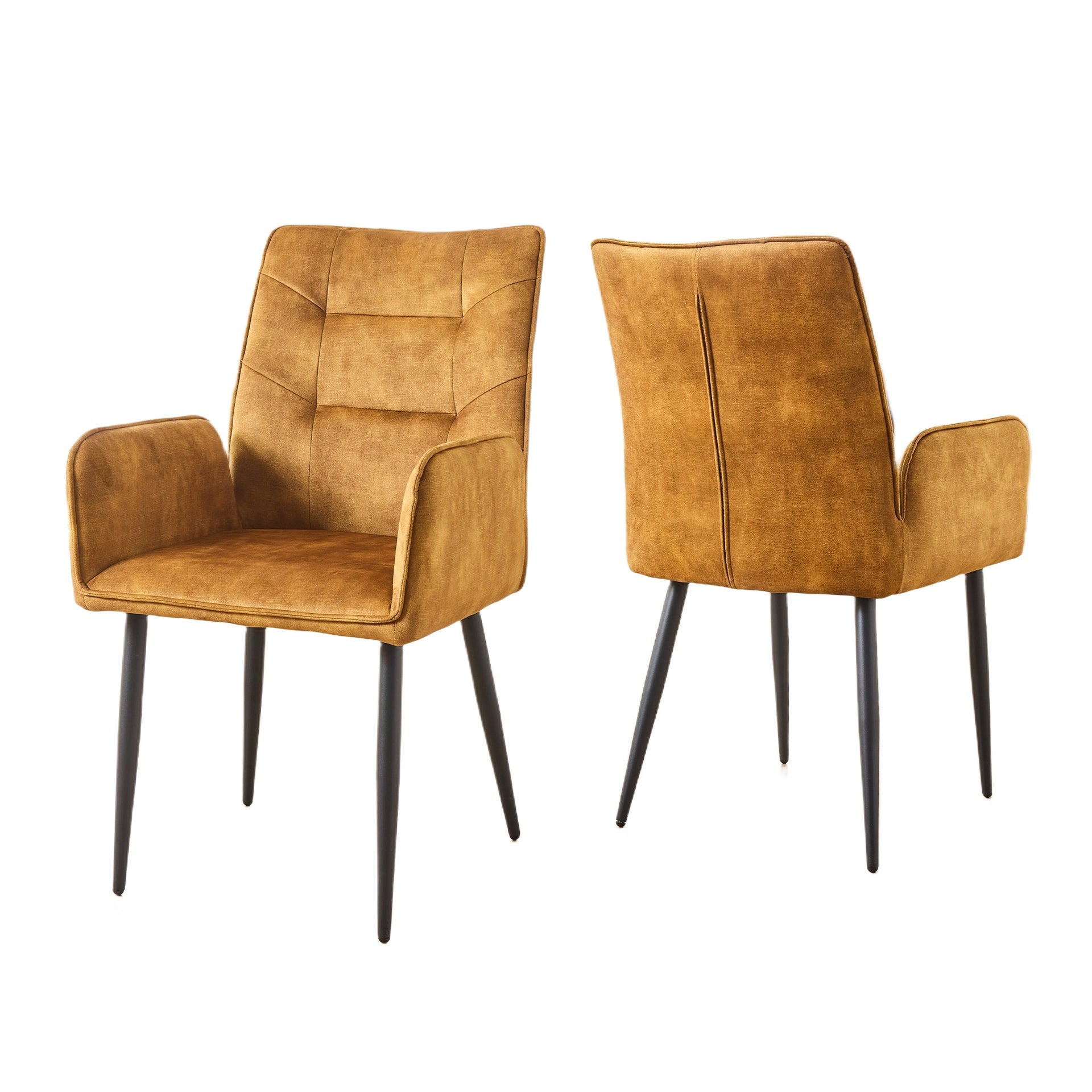 Modern Velvet Dining Chairs 2-Piece Set - Soft Cushioned Seats with Iron Frames in Mustard Yellow