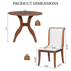 Walnut Dining Table Set:39.4" Round Table + 2 Chairs - Traditional Solid Wood Kitchen Set with Inlaid Tabletop, Elegant Curved Legs for Dining Room