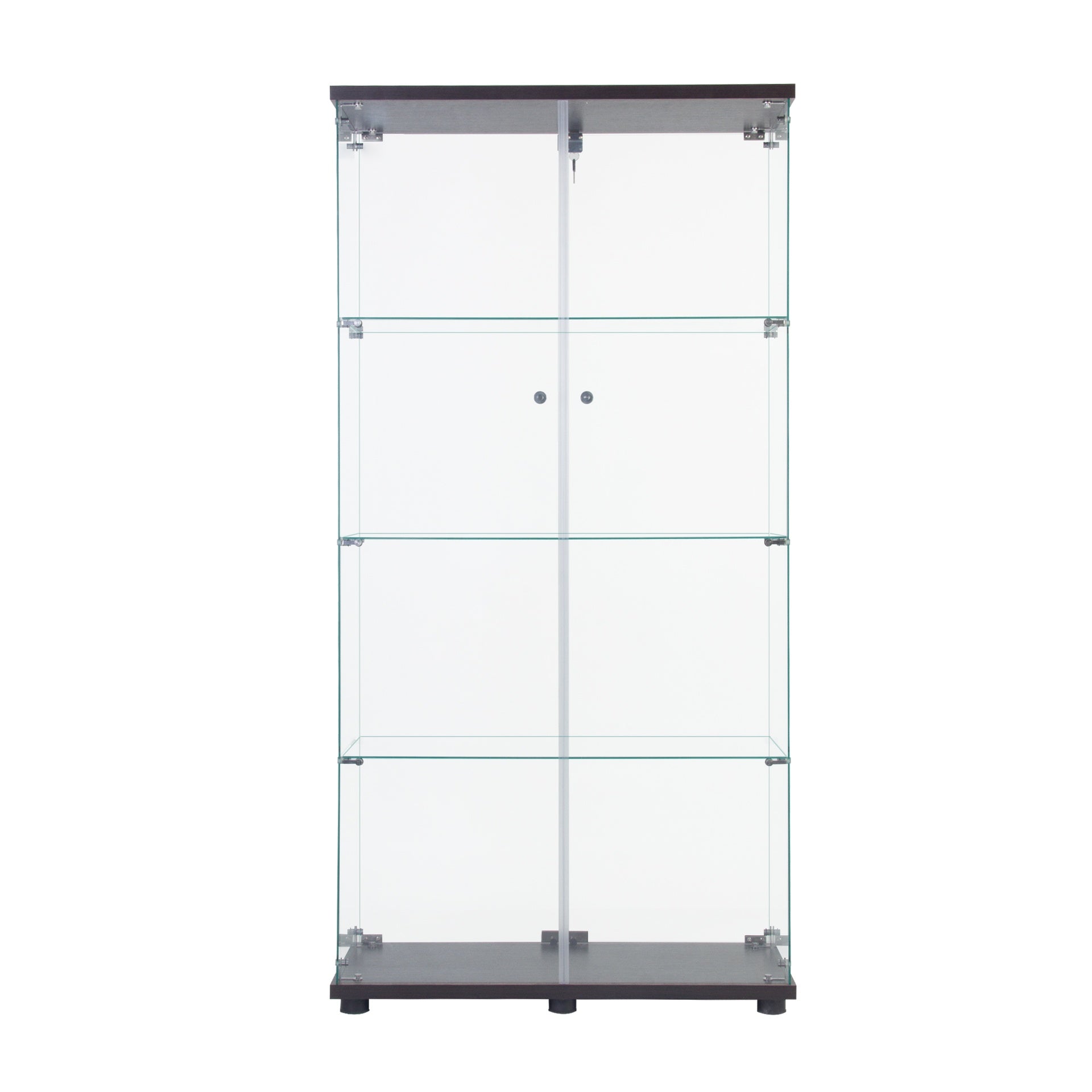 Two Door Glass Cabinet Glass Display Cabinet with 4 Shelves, Black