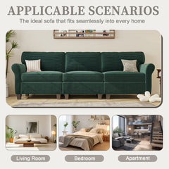 94" 3-Seater Corduroy Sofa Couch with Deep Seats,Thickened High-Rebound Sponge & Armrests, Removable Cushions, Sturdy Composite Board+Solid Wood Frame for Living Room, Bedroom, Apartment and Office.