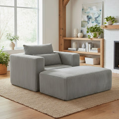 Oversized All-Foam Corduroy Lounge Chair with Ottoman, Modular Deep-Seat Floor Couch, Compressed Shipping & Easy Assembly, 50.98" W × 62.6" D × 23.62" H Chair-YKX-33010-Smoke Grey