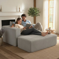 Oversized All-Foam Corduroy Lounge Chair with Ottoman, Modular Deep-Seat Floor Couch, Compressed Shipping & Easy Assembly, 50.98" W × 62.6" D × 23.62" H Chair-YKX-33010-Smoke Grey