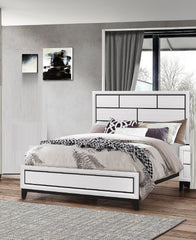 Cotemporary White Finish Twin Size Panel Low-profile Youth Kids Bed Geometric Design Wooden Bedroom Furniture