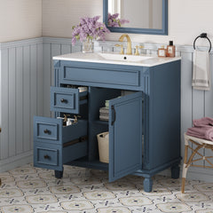 30" Bathroom Vanity with Ceramic Sink, Small Bathroom Sink Cabinet, Modern Cabinet with 2 Drawers and Adjustable Shelf