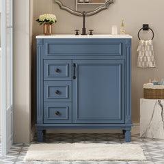 30" Bathroom Vanity with Ceramic Sink, Small Bathroom Sink Cabinet, Modern Cabinet with 2 Drawers and Adjustable Shelf