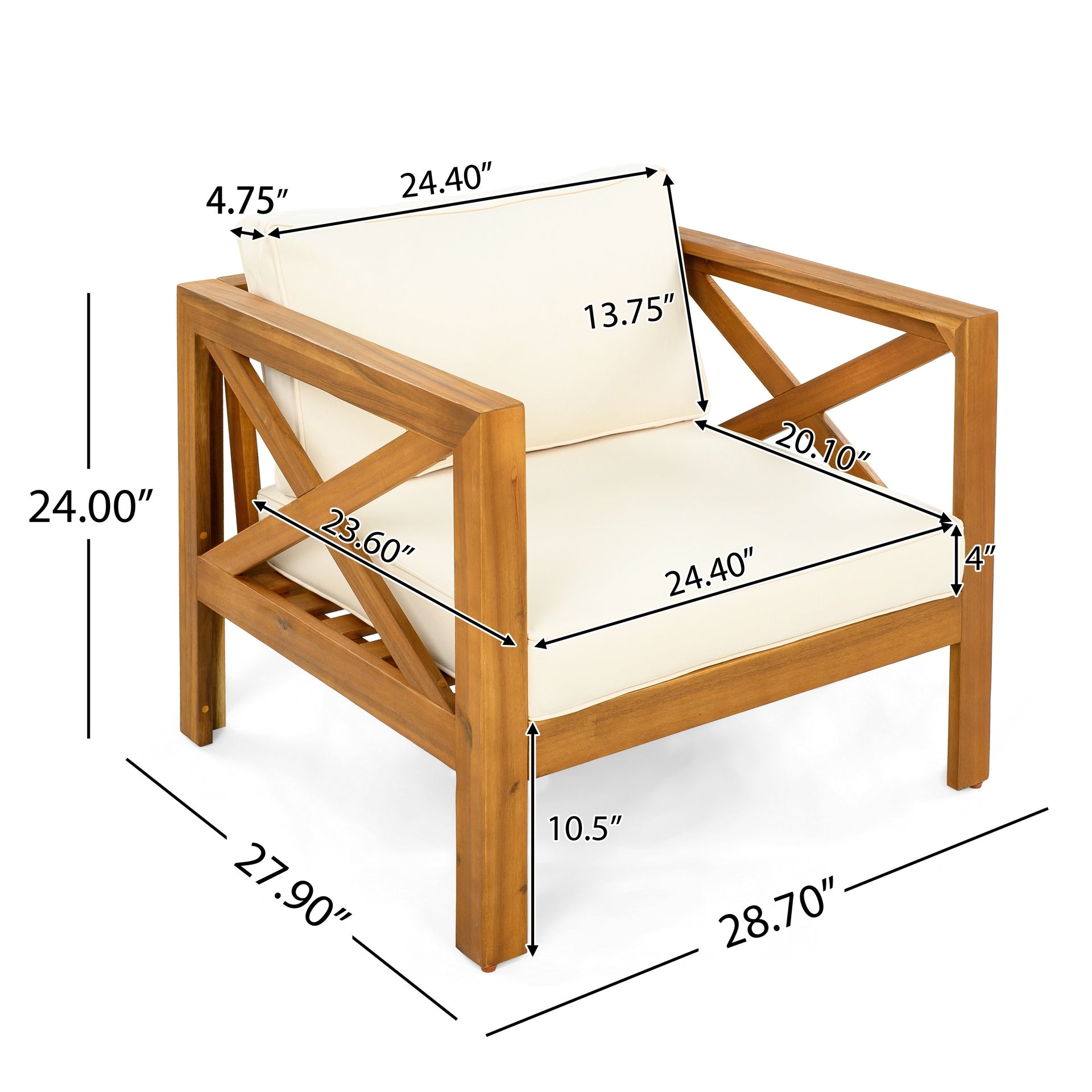 Patio Conversation Set, Outdoor Wood Leisure Seat(Set of 2),Armchair with Cushions,Selma Acacia Wood End Table ,Teak Finish,Beige cushion