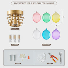 Colorful Glass Bubble Ball Swirled Glass Chandelier 15 Inch 3 Light, Small Pendant Light Fixture for Bedroom Study Restaurant