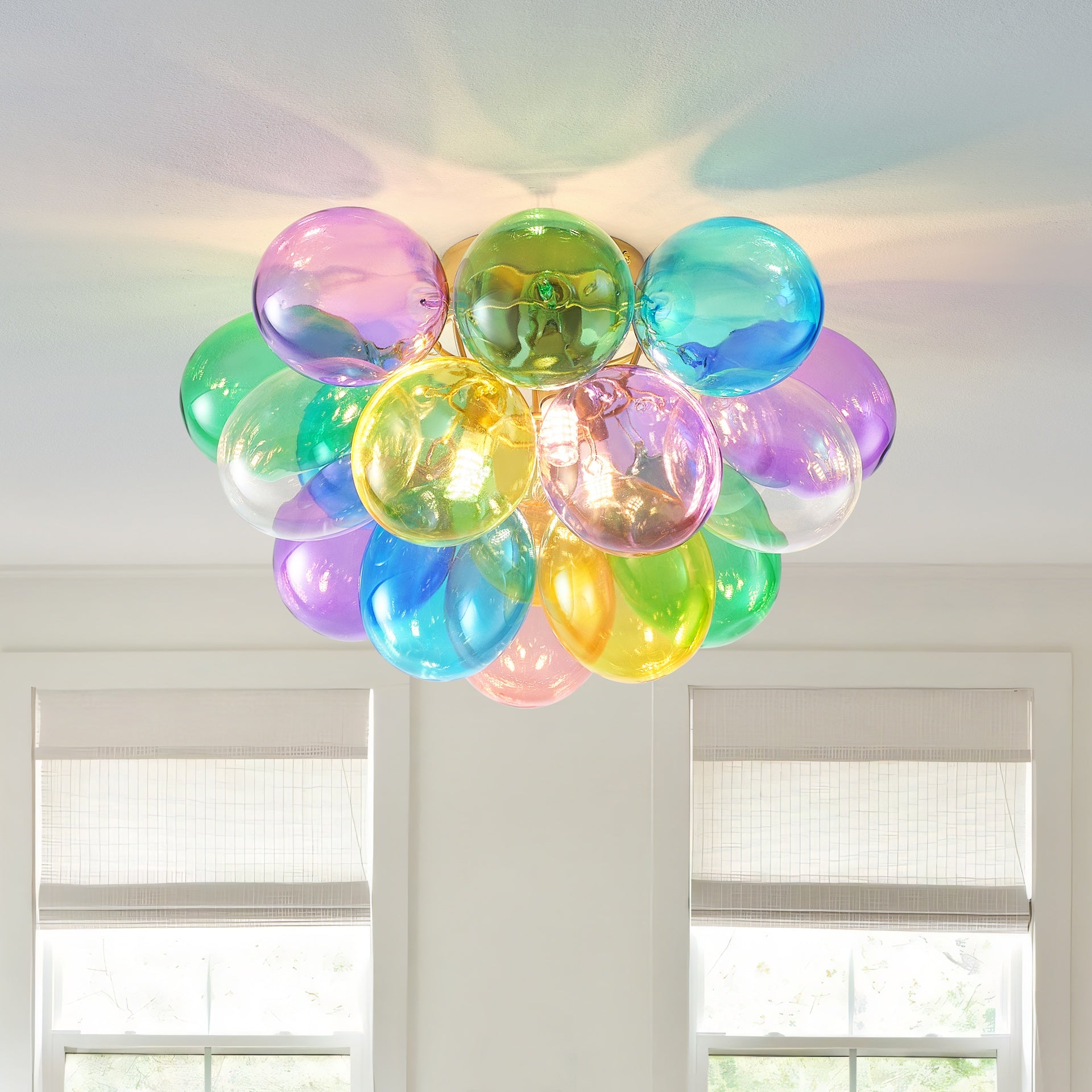 Colorful Glass Bubble Ball Swirled Glass Chandelier 15 Inch 3 Light, Small Pendant Light Fixture for Bedroom Study Restaurant