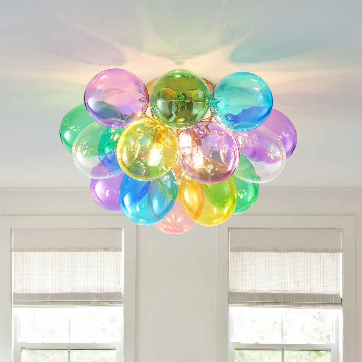 Colorful Glass Bubble Ball Swirled Glass Chandelier 15 Inch 3 Light, Small Pendant Light Fixture for Bedroom Study Restaurant