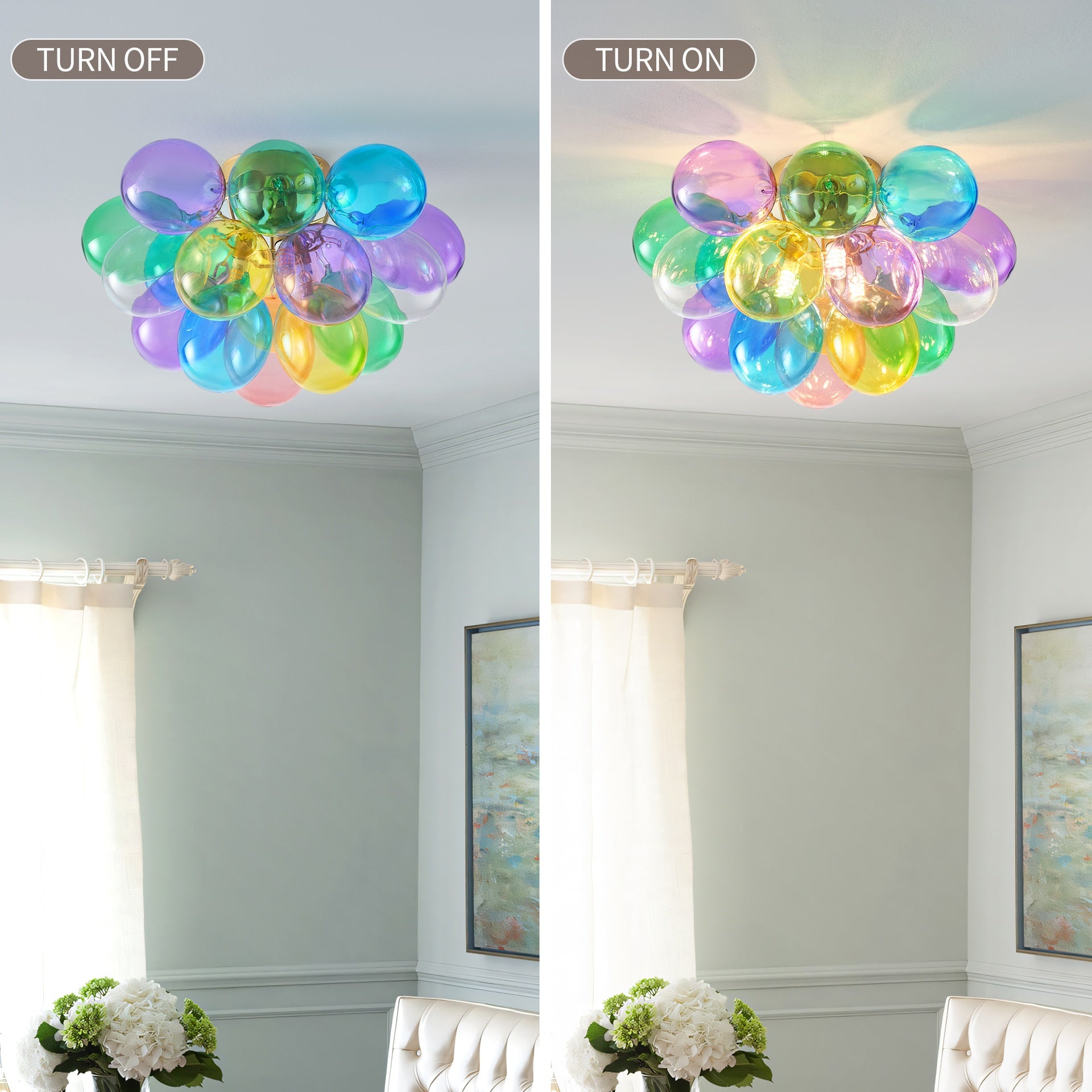 Colorful Glass Bubble Ball Swirled Glass Chandelier 15 Inch 3 Light, Small Pendant Light Fixture for Bedroom Study Restaurant