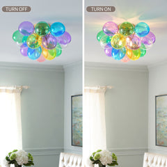 Colorful Glass Bubble Ball Swirled Glass Chandelier 15 Inch 3 Light, Small Pendant Light Fixture for Bedroom Study Restaurant