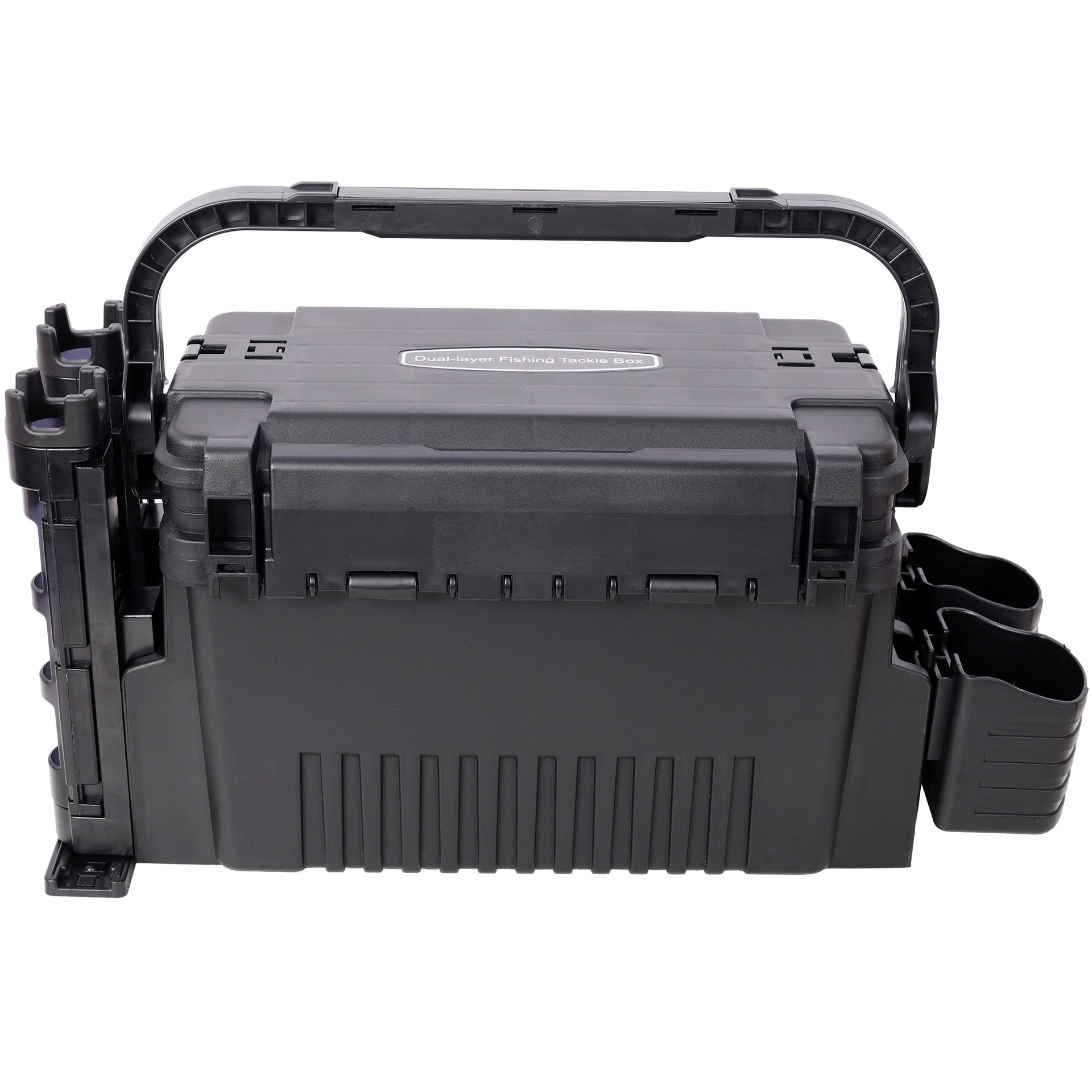 Dual-layer Fishing Tackle Box,Tackle Box Organizer Fishing Box Large,With 2pcs Rod Holder,2pcs Cup Holder,1pc Carring Strap,Black