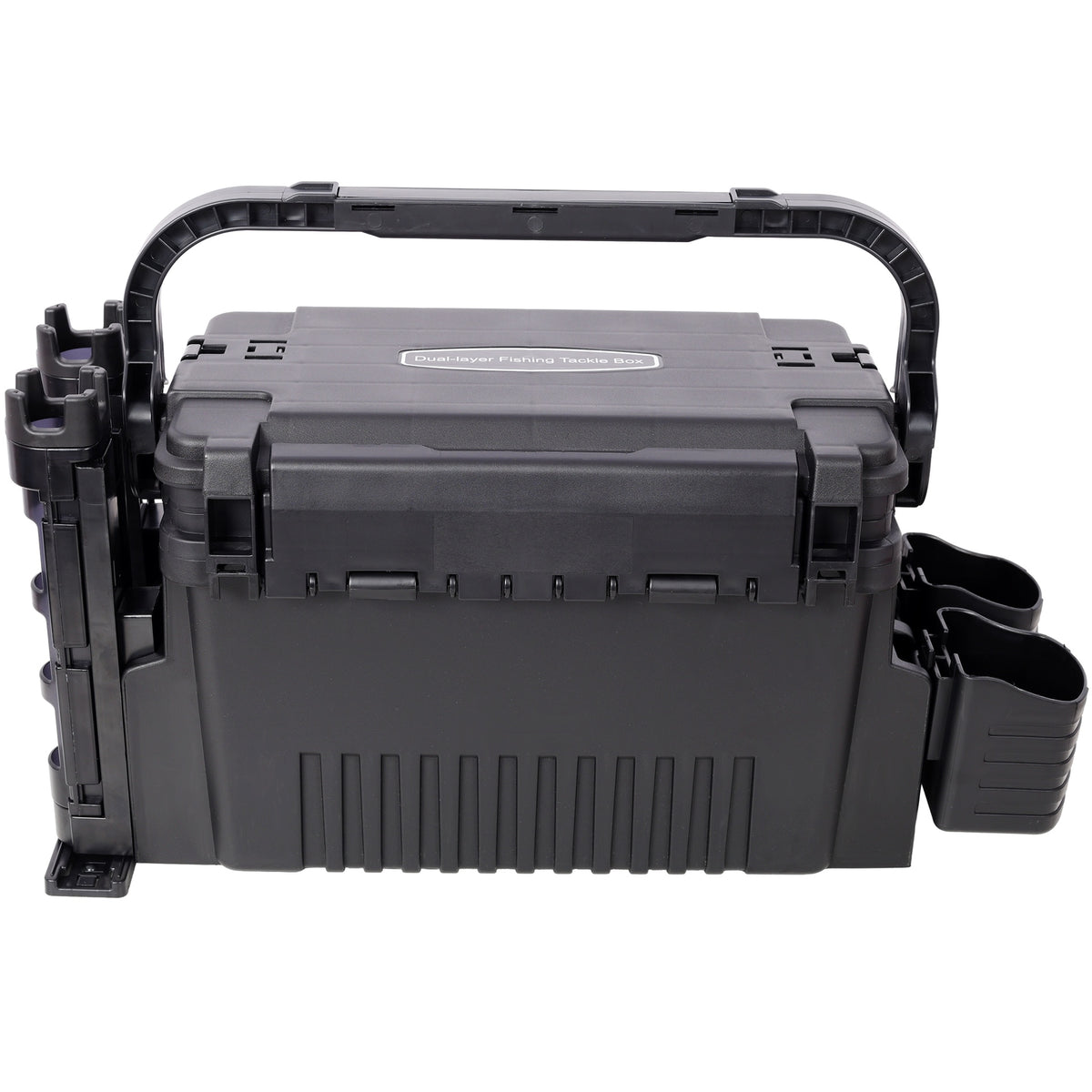 Dual-layer Fishing Tackle Box,Tackle Box Organizer Fishing Box Large,With 2pcs Rod Holder,2pcs Cup Holder,1pc Carring Strap,Black