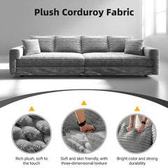 102.4 "Plush Corduroy 4-Seat Sofa,Modern Comfy Upholstered Sofa Cloud Couch,Deep Seat Couches with Soft Pillows and 3 Ottomans,Convertible Sofa Lounge Chair,Grey