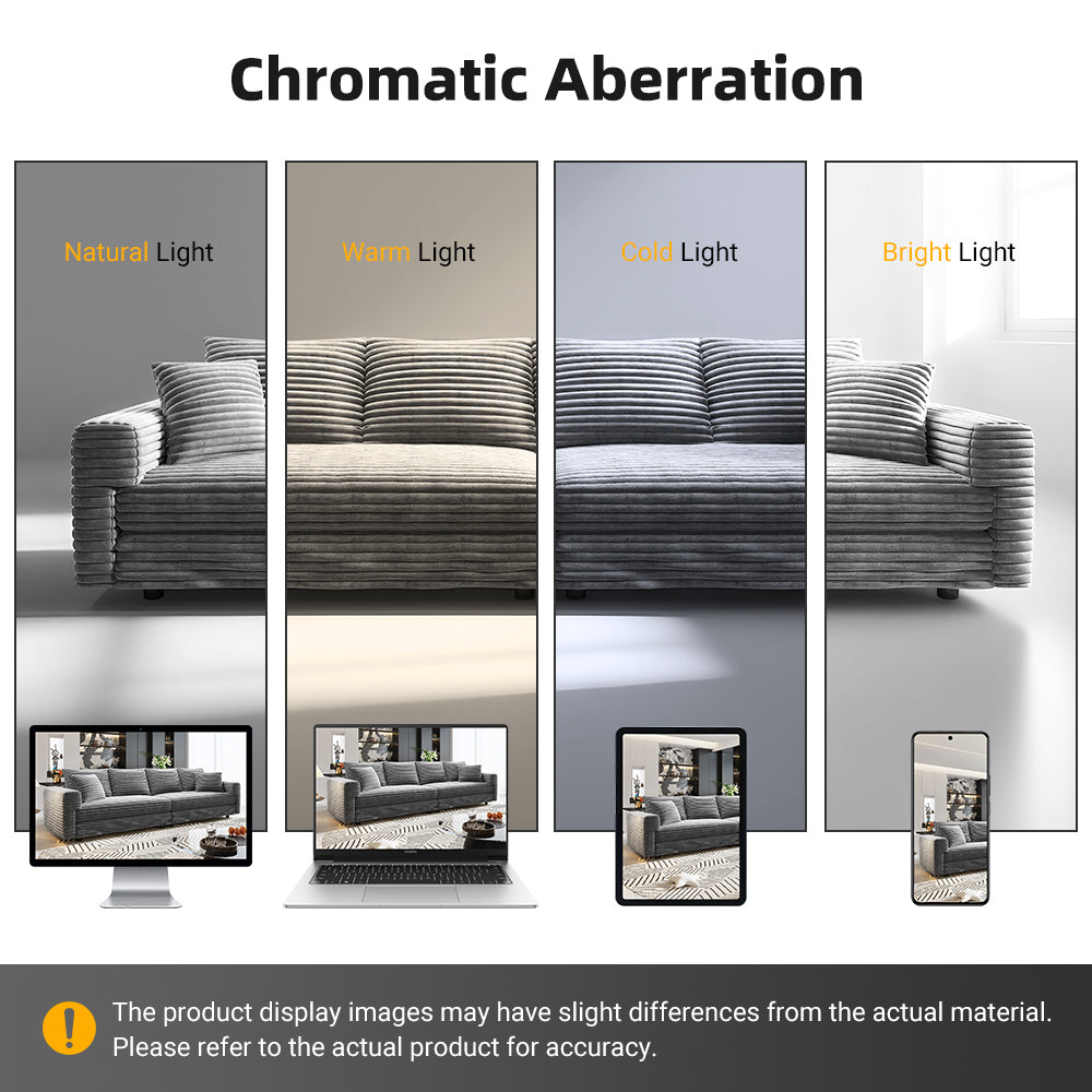 102.4 "Plush Corduroy 4-Seat Sofa,Modern Comfy Upholstered Sofa Cloud Couch,Deep Seat Couches with Soft Pillows and 3 Ottomans,Convertible Sofa Lounge Chair,Grey