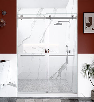 56"-60"W x 80"H Frameless Double Sliding  Shower Door, 3/8 inches (10mm) Thick SGCC Tempered Glass Door, Brushed Nickel