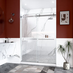 56"-60"W x 80"H Frameless Double Sliding  Shower Door, 3/8 inches (10mm) Thick SGCC Tempered Glass Door, Brushed Nickel