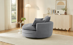 360° Swivel Sofa Chair Accent Barrel Chair 57.5"  Swivel Round Chair with Dual-layer Cushion Design and 3 Removable Pillows for Living Room, Bedroom, Office and Hotel, Grey
