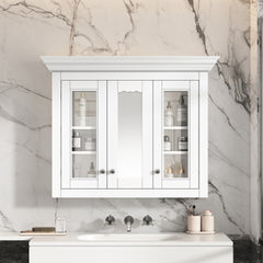 35" Bathroom Medicine Cabinet with Mirror, 5 Closed & Adjustable Shelves, Bathroom Wall Mounted Storage Cabinet with Glass Doors