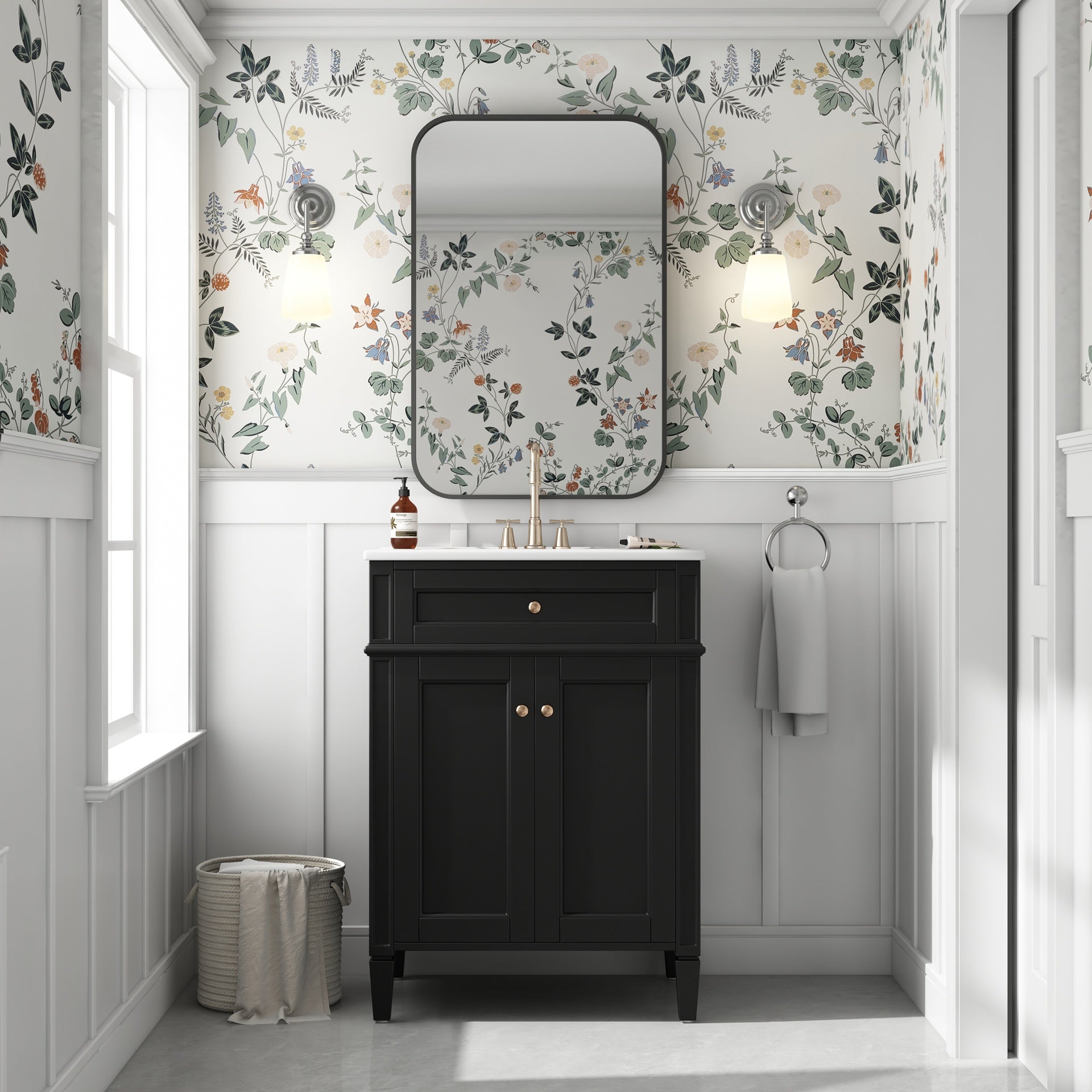 24" Bathroom Vanity with 2 Doors and Tip-Out Drawer, Bathroom Storage Cabinet with Sink, Soft-Closing Doors with Organizers