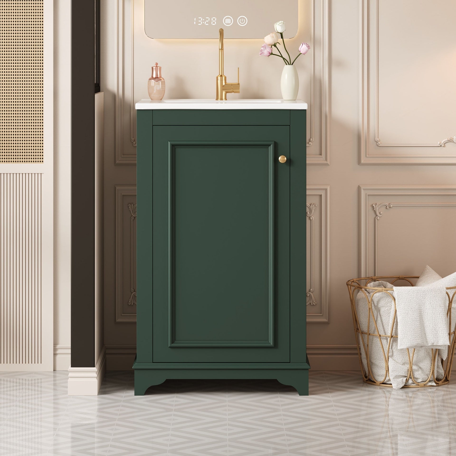20-inch Bathroom Vanity with Ceramic Sink, Freestanding Single Vanity Set with Soft Closing Door, adjustable shelf, Modern Style, Green.