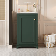 20-inch Bathroom Vanity with Ceramic Sink, Freestanding Single Vanity Set with Soft Closing Door, adjustable shelf, Modern Style, Green.